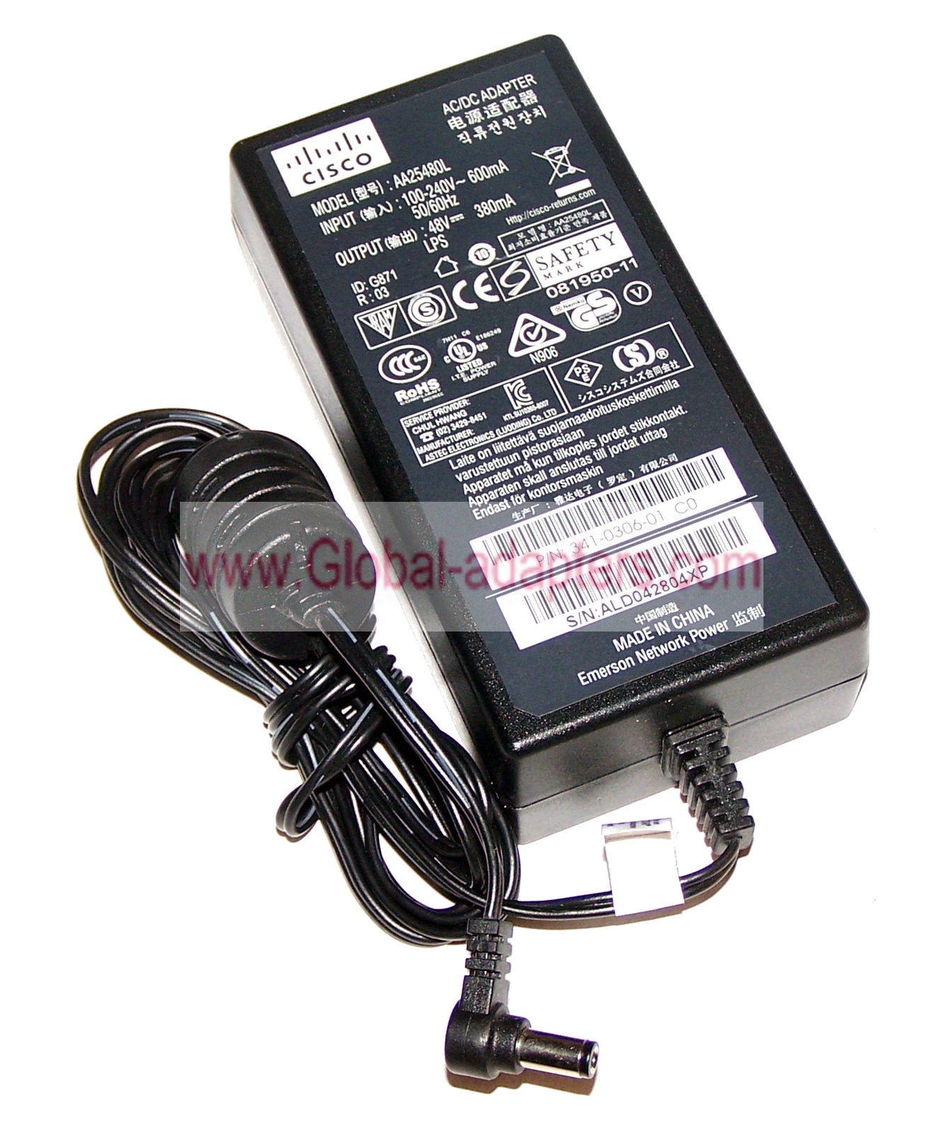 Brand New 48VDC 0.38A AA25480L AC Adapter for Cisco 341-0306-01 VOIP Telephone
